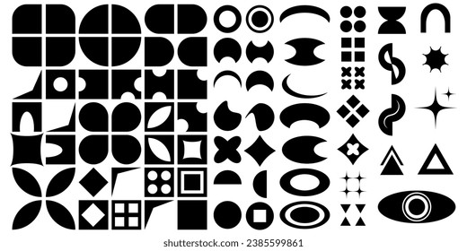 set of abstract aesthetic y2k geometric elements retro vector shapes