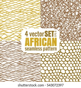 Set Abstract African Print Gold Color Seamless Pattern Allover Print For Wallpaper Background.