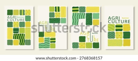 Set of Abstract Agricultural Posters with Aerial View Field Patterns and Farm Land Textures