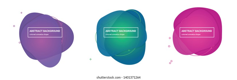 Set of abstract amoeba shapes background templates in Tapestry, Affair, Persian-Rose, Red-Violet, Emerald, Bahama-Blue gradients colors for logo, flyer, website etc.