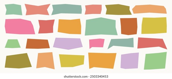 Set of abstract angular geometric shapes, hand drawn doodle blank text frames. Colored brutalist textbox. Empty speech bubbles on white background. Isolated Flat Vector Illustration EPS10