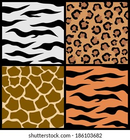 Set of abstract animal pattern. collection of tiger, leopard, zebra and giraffe skin background. seamless animals fur. vector art image illustration eps10