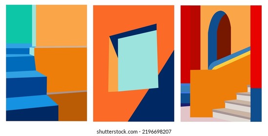 Set of Abstract architectural backgrounds with bright modern colors geometric shapes. Modern building vector illustration, cover, template, poster, etc.