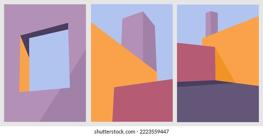 Set of Abstract architectural backgrounds with bright modern colors geometric shapes. Modern building vector illustration, cover, template, poster, etc.