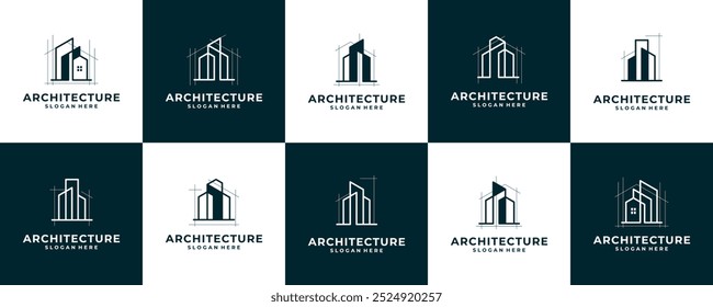 Conjunto de diseños de logotipos de construcción de edificios arquitectónicos abstractos, colección de Vector