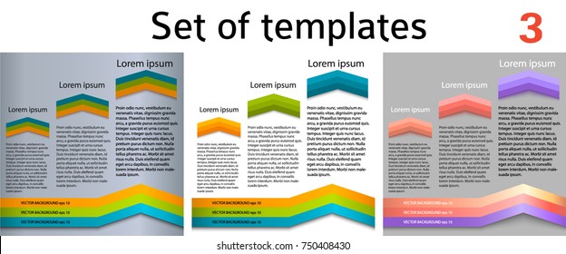 Set Abstract arrow background colorful lines. Vector illustration, use for business workflow layout, web design, booklet cover, banner template, page magazine, advertising brochure design elements