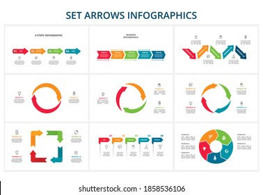 Set abstract arrows of graph, diagram with 2, 3, 4, 5 steps, options, parts or processes. Vector business template for presentation