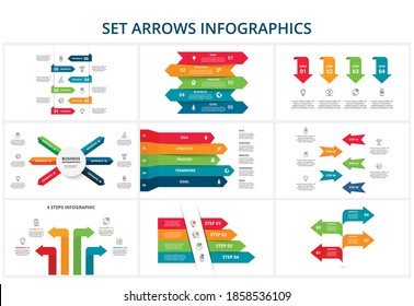 Set abstract arrows of graph, diagram with 4, 5, 6 steps, options, parts or processes. Vector business template for presentation