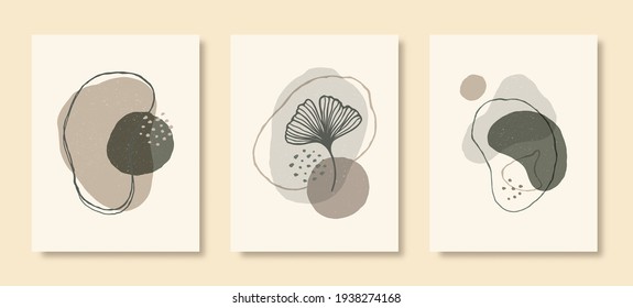 Set of Abstract Art Background In A Trendy Minimal Style. Vector Hand Drawn Illustration from Organic shapes and Leaves