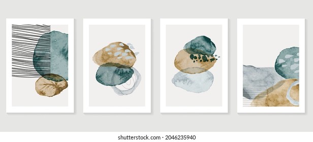 Set of abstract art background vector. Watercolor hand painted illustration for wall art, Wall decoration, poster, canvas prints, postcard and cover design.  