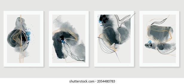 Set Of Abstract Art Background Vector. Watercolor Hand Painted Illustration For Wall Art, Wall Decoration, Poster, Canvas Prints, Postcard And Cover Design.  