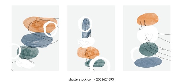 Set of abstract art background vector. Watercolor hand painted illustration for wall art, Wall decoration, poster, canvas prints, postcard and cover design.  