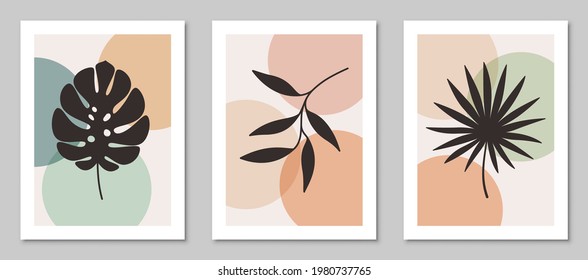 Set of abstract art  botanical, foliage backgrounds for cover, wallpaper, office, home decoration, wall art. EPS10 vector.