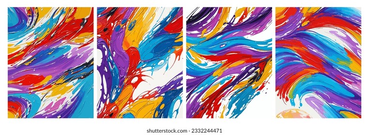 A set of abstract art collections. Colored oil paint, acrylic painting. Original oil painting on canvas. Spots, smears and splashes of paint. Multi-color modern texture. Vector illustration.