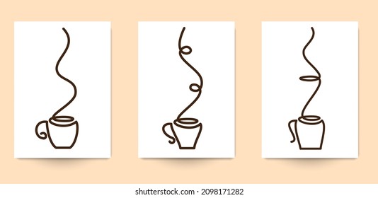 Zusammenstellung abstrakter Kunstkonzepte mit Silhouetten-Kaffeetasse in einem durchgehenden Stil. Moderner Design-Hintergrund für Druck, Poster, Karte, Banner. Kreative Vektorgrafik.
