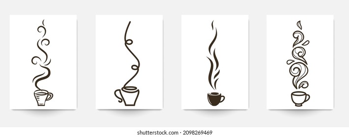 Set of abstract art concept composition with silhouettes coffee cup in different style. Modern trendy design background for print, poster, card, banner. Creative vector illustration.