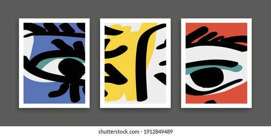 Set of abstract art face image for wall decoration in vector format