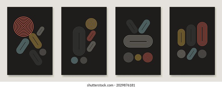 Set of abstract art geometric line shape posters vector illustration