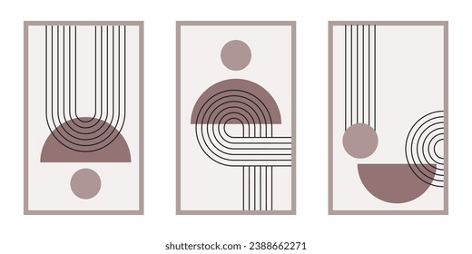 Set of abstract art poster with zen arch  modern trendy illustration