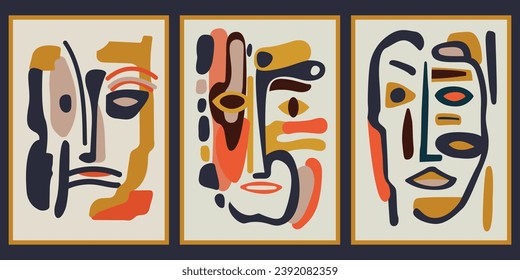 Set of abstract art posters. Face masks of avant-garde pictures. Vector illustration wall-art print posters.