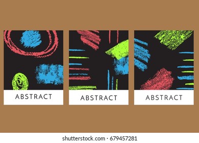 set of abstract artistic creative cards;vertical posters with crayon hand drawn design elements;collection of vouchers for sale, party. Design for gift card, flyer,brochure,invitation. Vector