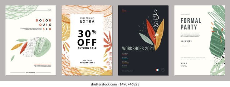 Set of abstract artistic floral templates. Good for poster, card, invitation, flyer, cover, banner, placard, brochure and other graphic design. Vector illustration.