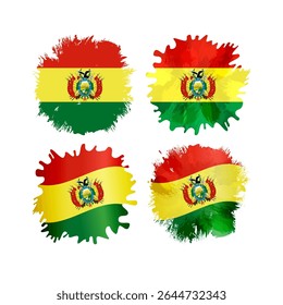 Set of abstract artistic spots with flag of Bolivia and clipping mask. Creative staines with Bolivian flags. Collection of holiday, sport or business icons. 200 years celebrating concept.