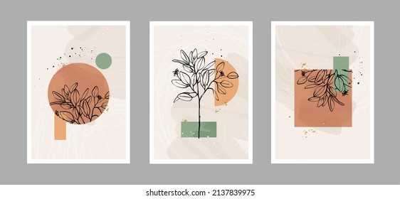Establece un fondo artístico abstracto creativo minimalista con diferentes formas para la decoración de las paredes. pintura para postal, decoración de pared, impresión, tarjeta, papel pintado, fondo. diseño vectorial