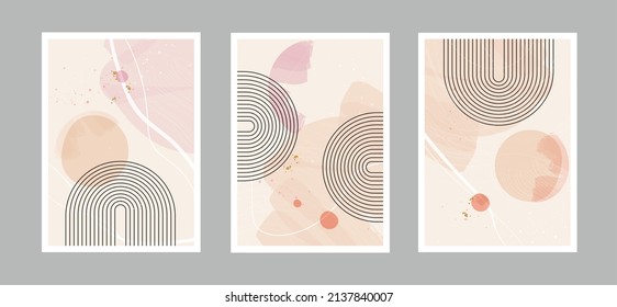 Set abstract arts background creative minimalist with different shapes for wall decoration. painting for postcard, wall decor, print, card, wallpaper, background. vector design