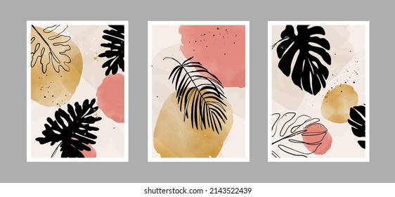 Set abstract arts background creative minimalist with different shapes for wall decoration. painting for postcard, wall decor, print, card, wallpaper, background. vector design