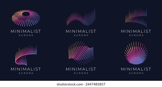 set of abstract aurora sunburst modern logo design for industry technology company business.