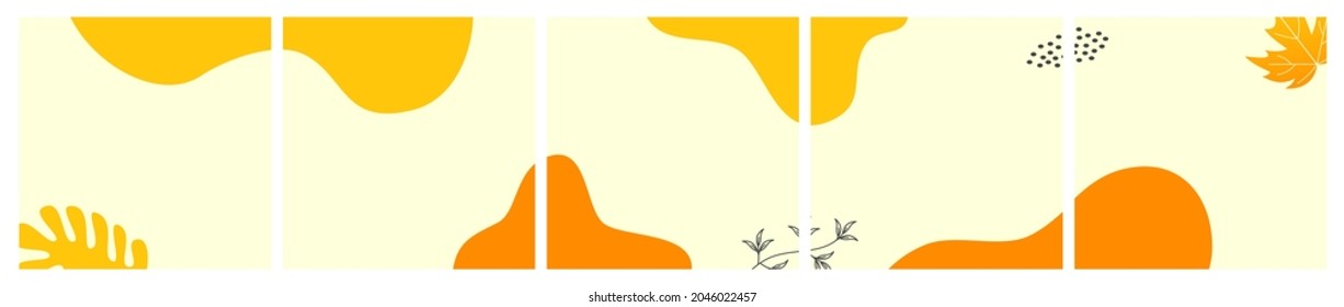 Set Of Abstract Autumn Background For Instagram, Social Media Post, Sale, Banner, Microblog, Carousel Template, Card. Autumnal Background With Leaves And Abstract Shape.