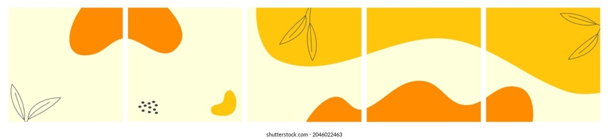 Set of Abstract Autumn Background for Instagram, Social Media Post, Sale, Banner, Microblog, Carousel Template, Card. Autumnal Background with Leaves and Abstract Shape.