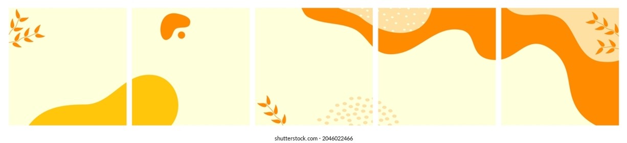 Set Of Abstract Autumn Background For Instagram, Social Media Post, Sale, Banner, Microblog, Carousel Template, Card. Autumnal Background With Leaves And Abstract Shape.