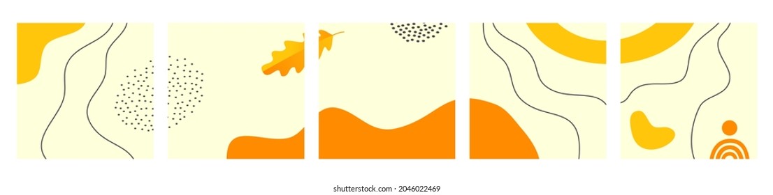 Set of Abstract Autumn Background for Instagram, Social Media Post, Sale, Banner, Microblog, Carousel Template, Card. Autumnal Background with Leaves and Abstract Shape.