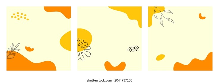 Set of Abstract Autumn Background for Social Media Post Template, Banner, Microblog, Carousel, Card. Autumnal Background with Leaves and Abstract Shape.