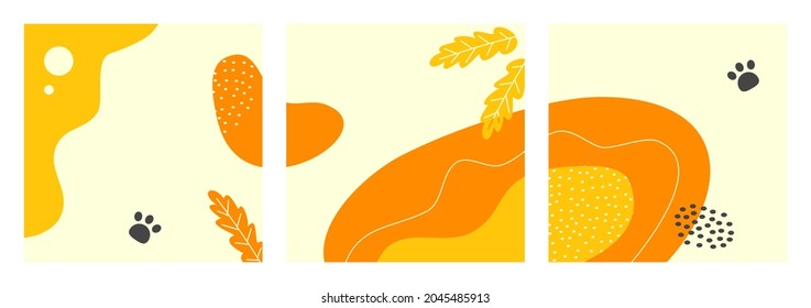 Set of Abstract Autumn Background for Social Media Post Template, Banner, Microblog, Carousel, Card. Autumnal Background with Leaves and Abstract Shape.