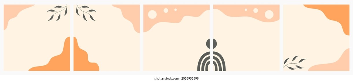 Set of Abstract Autumn Background for Social Media Post, ad, Sale, Banner, Microblog, Carousel, Template, Card. Autumnal Background with Leaves and Abstract Shape.