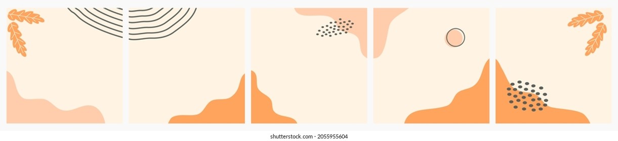 Set of Abstract Autumn Background for Social Media Post, ad, Sale, Banner, Microblog, Carousel, Template, Card. Autumnal Background with Leaves and Abstract Shape.