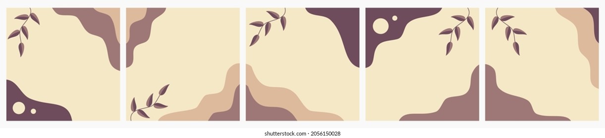 Set of Abstract Autumn Background for Social Media Post, ad, Stories, Sale, Banner, Microblog, Carousel, Template, Card. Autumnal Background with Leaves and Abstract Shape.