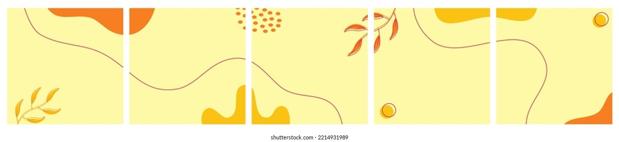 Set of Abstract Autumn Background for Social Media Post Template, Banner, Microblog, Carousel, Card. Abatract Background with Leaves and organic Shape.