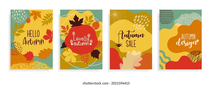 Set abstract autumn backgrounds banner for social media stories.Colorful banners with autumn fallen leaves and yellowed foliage. Use for event invitation, discount voucher, advertising.Vector eps 10