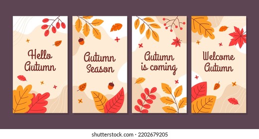 Set of abstract autumn backgrounds in creative trendy style with copy space for text. Editable templates for social media post, banner, advertisment.