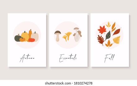 Set of abstract autumn backgrounds. Autumn greetings cards perfect for prints, flyers, banners, invitations, promotions.