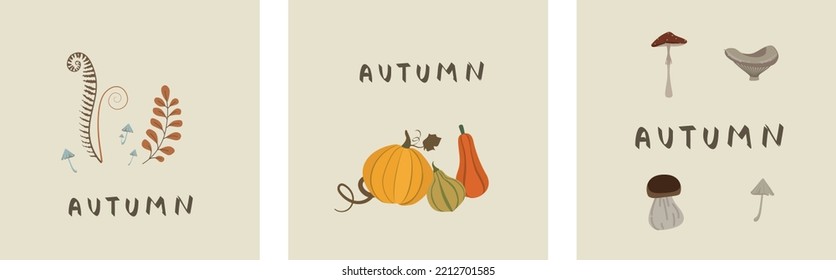 Conjunto de antecedentes abstractos de otoño. Tarjetas de saludo de otoño perfectas para impresiones, volantes, banners, invitaciones, promociones.