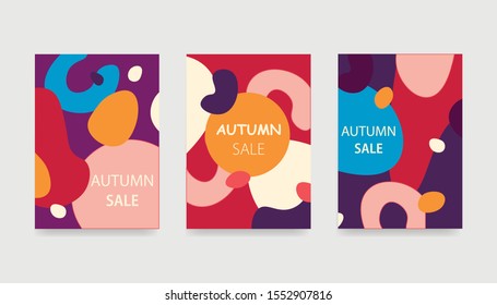 Set of abstract autumn backgrounds for social media stories. Colorful banners. Use for event invitation, discount voucher, advertising. Vector eps 10 