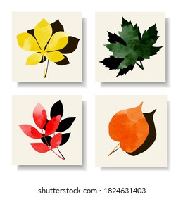 Set of abstract autumn backgrounds for social media stories. Colorful banners with autumn fallen leaves and yellowed foliage. Use for event invitation, discount voucher, advertising. Vector eps 10