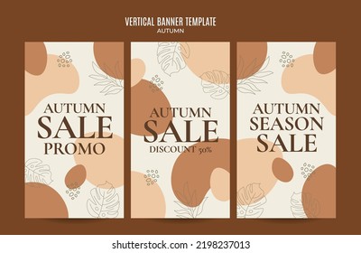 Set of abstract autumn backgrounds for social media stories or web banner. Use for event invitation, discount voucher, advertising.