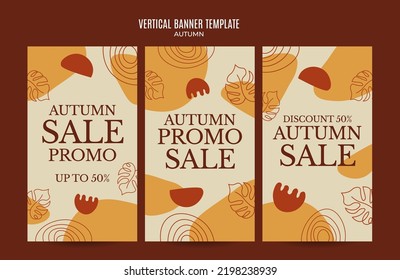 Set of abstract autumn backgrounds for social media stories or web banner. Use for event invitation, discount voucher, advertising.