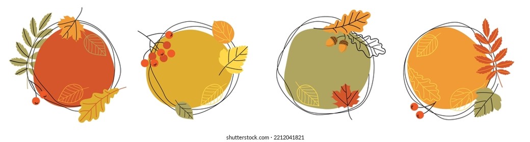 set of abstract autumn backgrounds in the style of sketch and minimalism with space for greetings, messages, invitations, comments. linear frames with leaves for autumn holidays. stock vector. EPS 10.